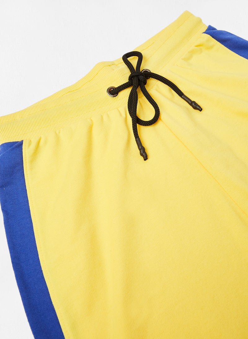 ABOF - Colourblock Pattern Elastic Waistband Drawstring Shorts Yellow/Blue/White - Image 1