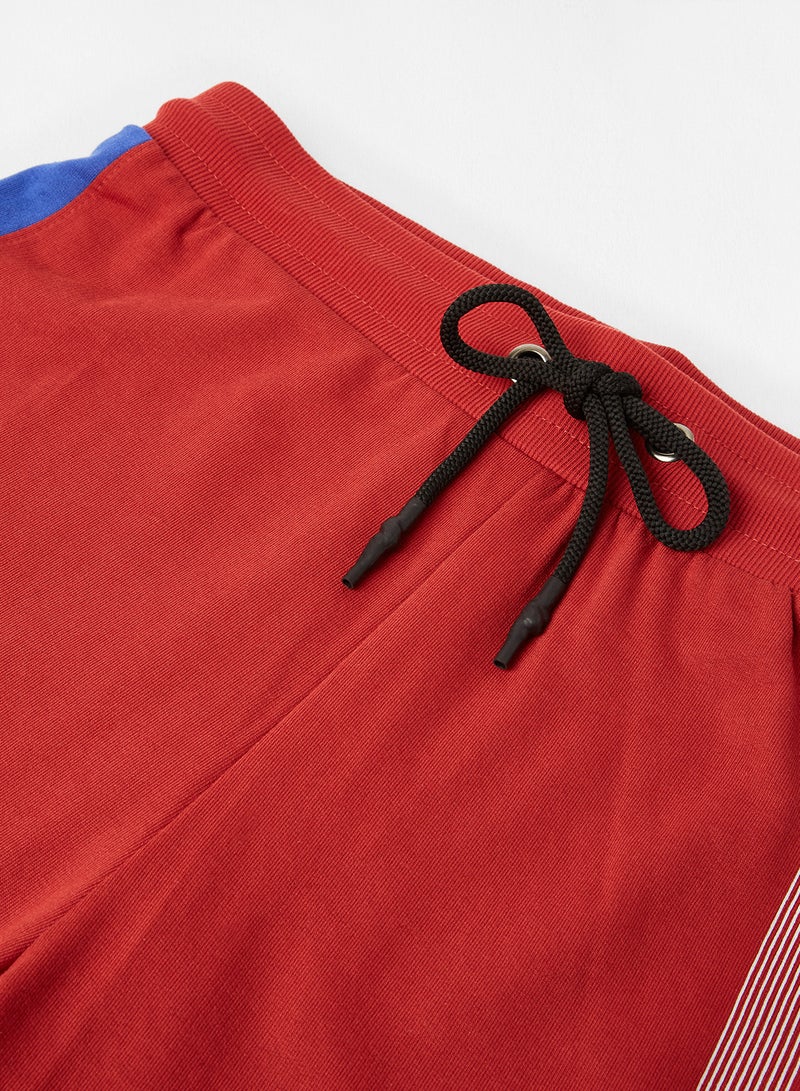 ABOF - Contrast Stripe Detail Elastic Waistband Drawstring Shorts Red/Blue/White - Image 1