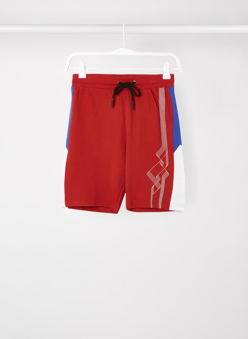 ABOF - Contrast Stripe Detail Elastic Waistband Drawstring Shorts Red/Blue/White - Image 1