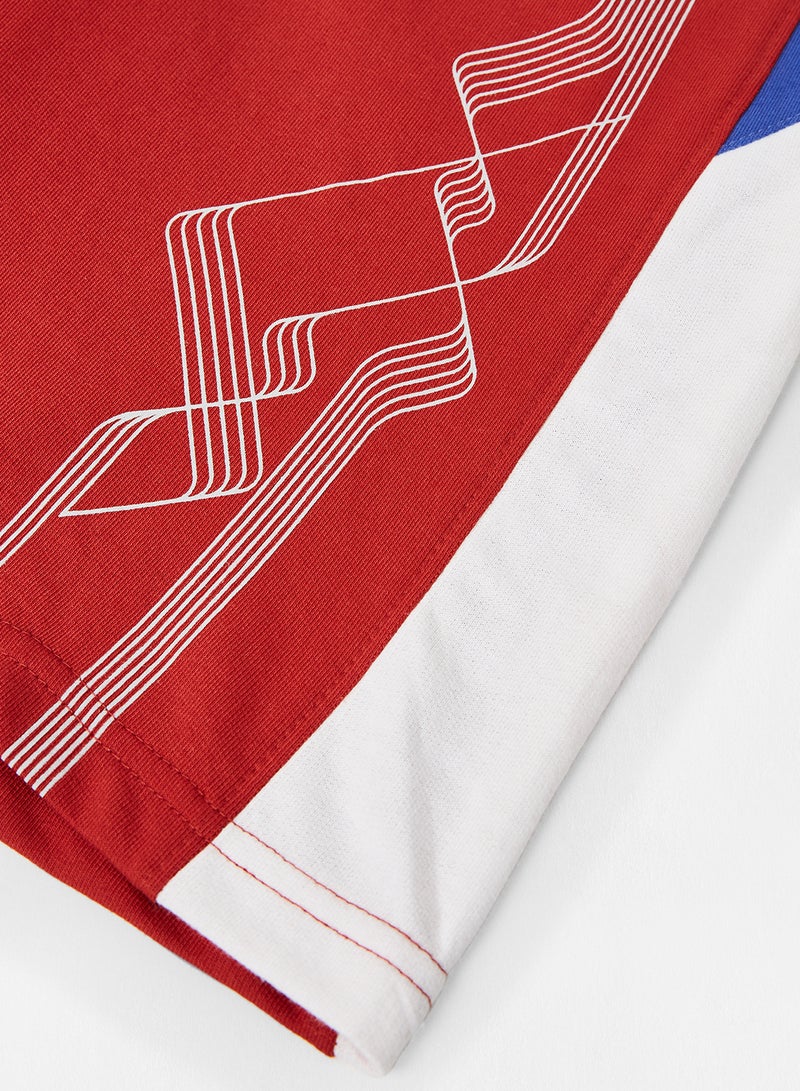 ABOF - Contrast Stripe Detail Elastic Waistband Drawstring Shorts Red/Blue/White - Image 1