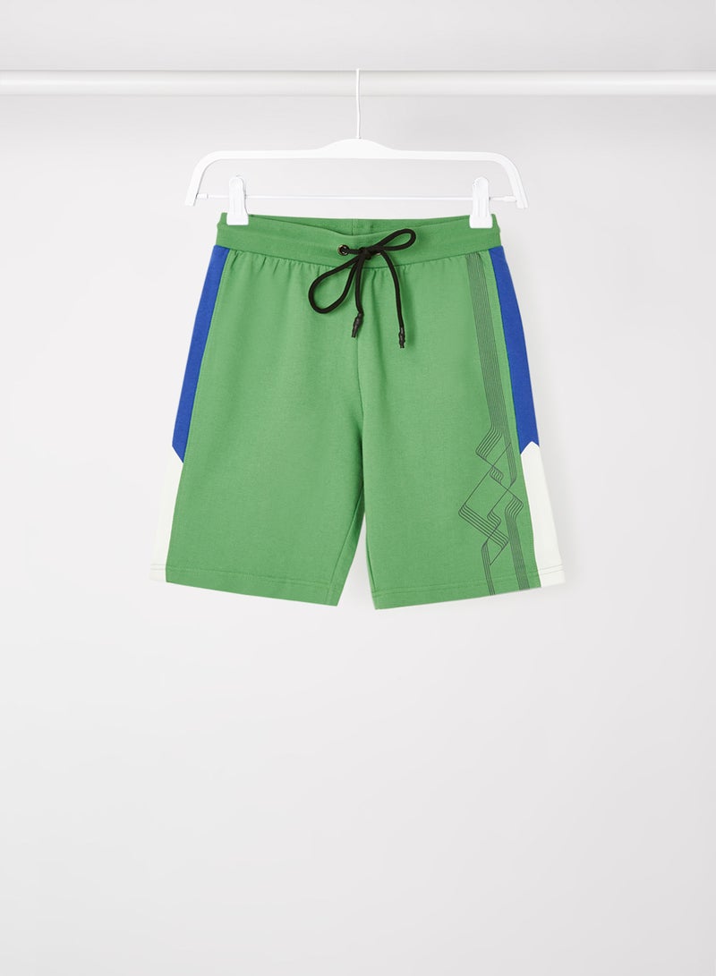 ABOF Colourblock Pattern Elastic Waistband Drawstring Shorts Mint Green/Blue/White - Image 1