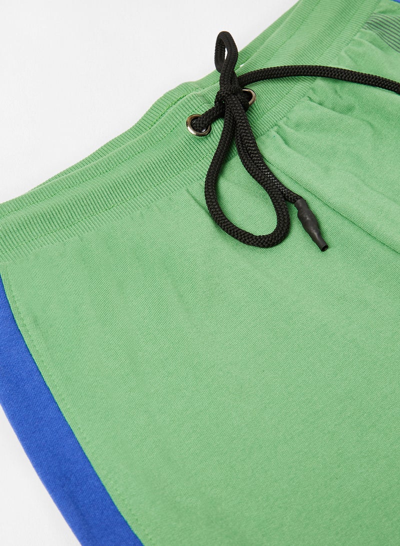 ABOF Colourblock Pattern Elastic Waistband Drawstring Shorts Mint Green/Blue/White - Image 4