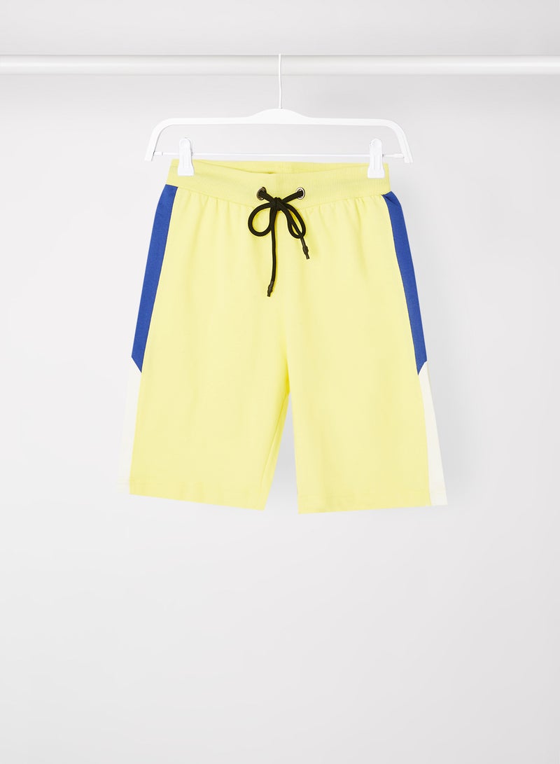 ABOF - Colourblock Pattern Elastic Waistband Drawstring Shorts Yellow/Blue/White - Image 1