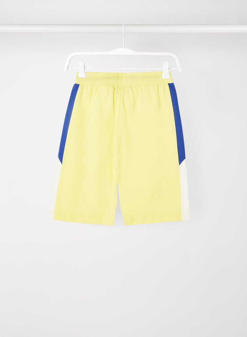 ABOF - Colourblock Pattern Elastic Waistband Drawstring Shorts Yellow/Blue/White - Image 1