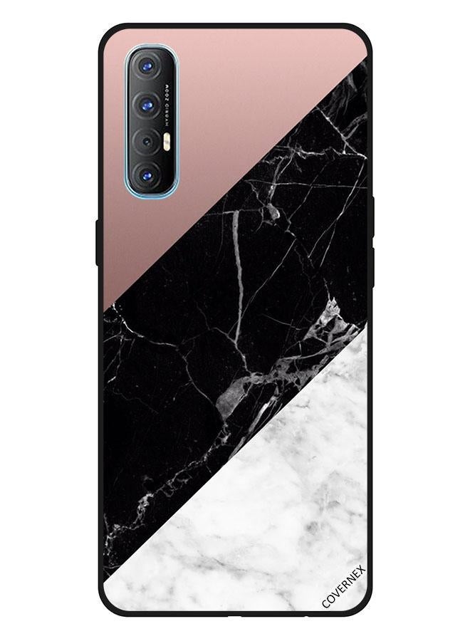 كوفرنيكس غطاء حماية واقٍ لهاتف أوبو رينو 3 برو نمط رخامي باللونين الأبيض والأسود وجزء علوي سادة - Image 1