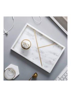 Lushh Rectangular Patterned Marble Tray White  - Image 2