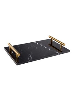 Lushh Patterned Marble Tray with Gold-toned Handles Black 30x20x20cm  - Image 1