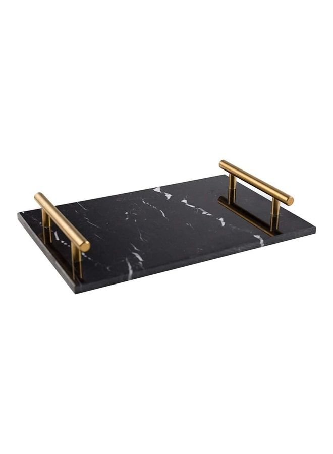 لاش صينية منقوشة بنمط رخامي مع مقابض بلون ذهبي أسود 30x20x20سم  - Image 1