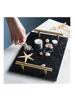 Lushh Patterned Marble Tray with Gold-toned Handles Black 30x20x20cm  - Image 2