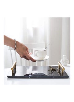 Lushh Patterned Marble Tray with Gold-toned Handles Black 30x20x20cm  - Image 3