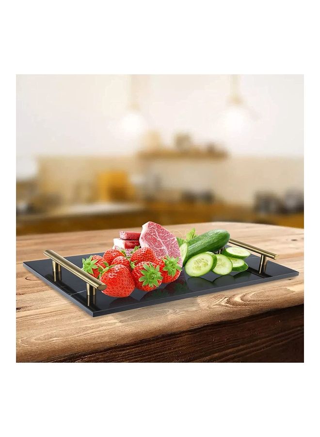 لاش صينية منقوشة بنمط رخامي مع مقابض بلون ذهبي أسود 30x20x20سم  - Image 4