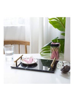 Lushh Patterned Marble Tray with Gold-toned Handles Black 30x20x20cm  - Image 5