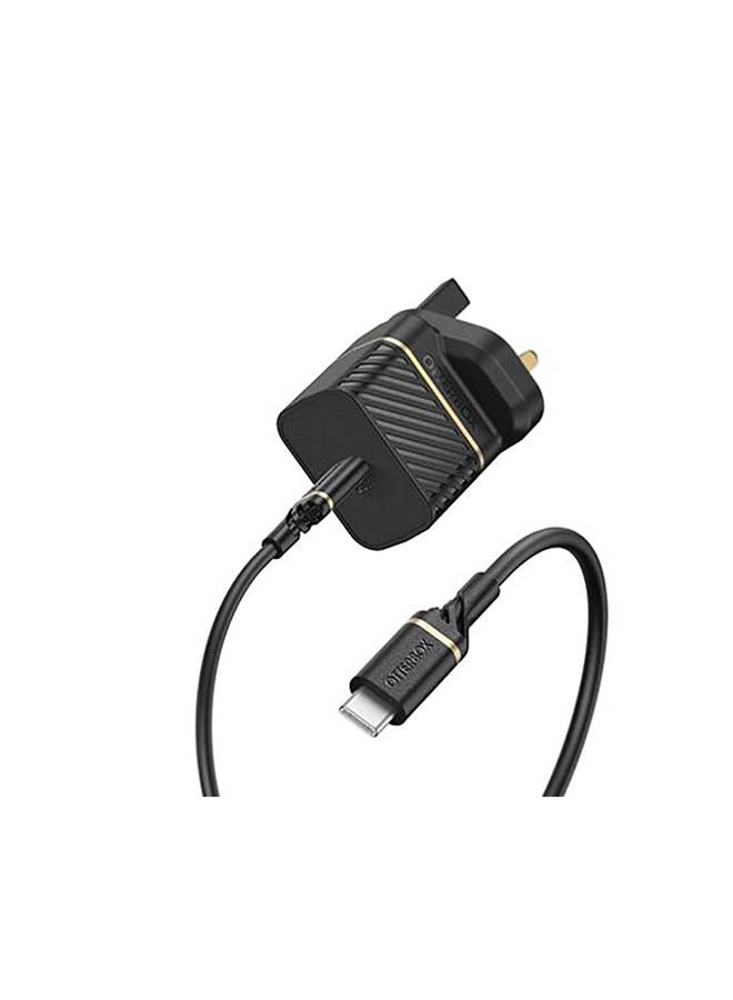 أوتربوكس شاحن جداري يو كيه بقدرة 20 وات + كابل USB-C بطول 1 متر متين وسريع لأجهزة USB-C أسود  - Image 1