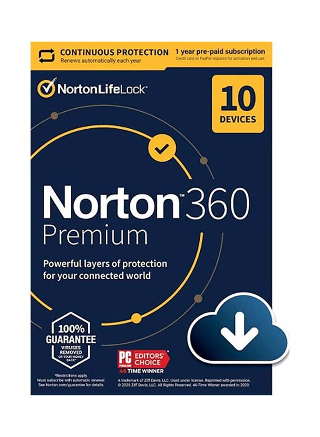 Norton - 360 Premium (10-Device) (1-Year Subscription with Auto Renewal) - Android, Mac, Windows, iOS [Digital] Yellow - Image 1