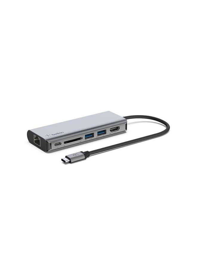 belkin - Belkin USB C Hub, 6-in-1 MultiPort Adapter Dock with 4K HDMI, USB-C 100W PD Pass-Through Charging, 2 x USB A, Gigabit Ethernet Ports and SD Slot for MacBook Pro, Air, iPad Pro, XPS and More Gray - Image 1