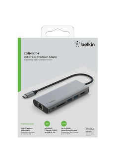 belkin Belkin USB C Hub, 6-in-1 MultiPort Adapter Dock with 4K HDMI, USB-C 100W PD Pass-Through Charging, 2 x USB A, Gigabit Ethernet Ports and SD Slot for MacBook Pro, Air, iPad Pro, XPS and More Gray  - Image 3