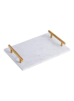 Lushh Patterned Marble Tray with Gold-toned Handles White 30x20x20cm  - Image 1
