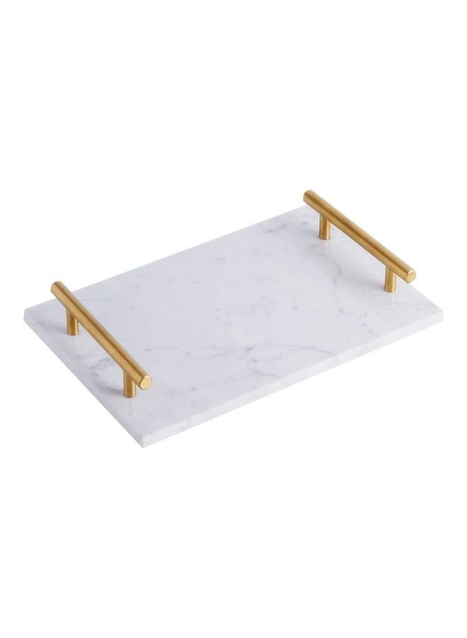 لاش صينية بنمط رخامي مع مقابض بلون ذهبي أبيض 30x20x20سم  - Image 1