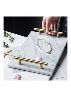 Lushh Patterned Marble Tray with Gold-toned Handles White 30x20x20cm  - Image 2