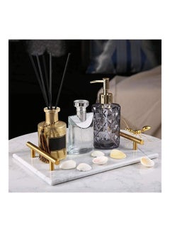 Lushh Patterned Marble Tray with Gold-toned Handles White 30x20x20cm  - Image 3