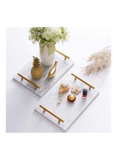 Lushh Patterned Marble Tray with Gold-toned Handles White 30x20x20cm  - Image 4