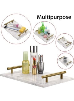 Lushh Patterned Marble Tray with Gold-toned Handles White 30x20x20cm  - Image 5