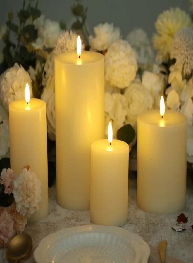 ebb & flow Unscented Wax Pillar Set Unique Luxury Quality Product For The Perfect Stylish Home Candle03 Ivory