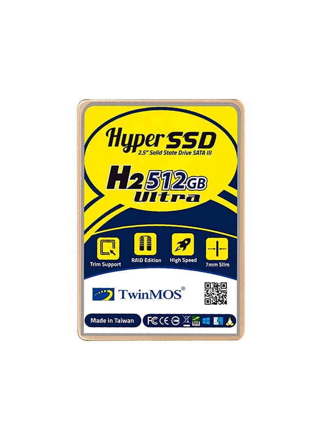 TwinMOS - Hyper SSD H2 Ultra 512GB 2.5 inch Solid State Drive SATA3, Trim Support, RAID Edition, High Speed, 7mm Thin, upto 580 Mbps speed Gold - Image 1