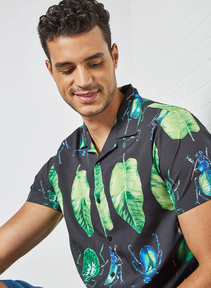 STATE 8 Beetle Print Shirt Black