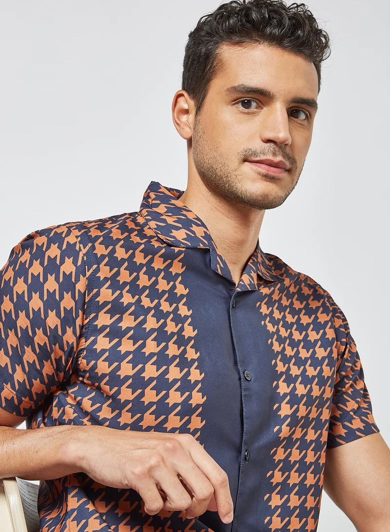 STATE 8 Short Sleeve Printed Shirt Navy