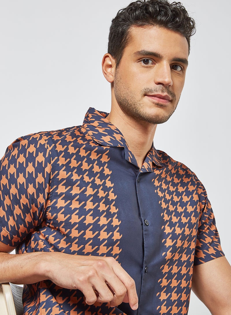 STATE 8 - Short Sleeve Printed Shirt Navy - Image 1