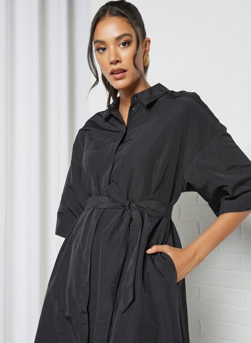 SELECTED FEMME Midi Shirt Dress Black  - Image 3