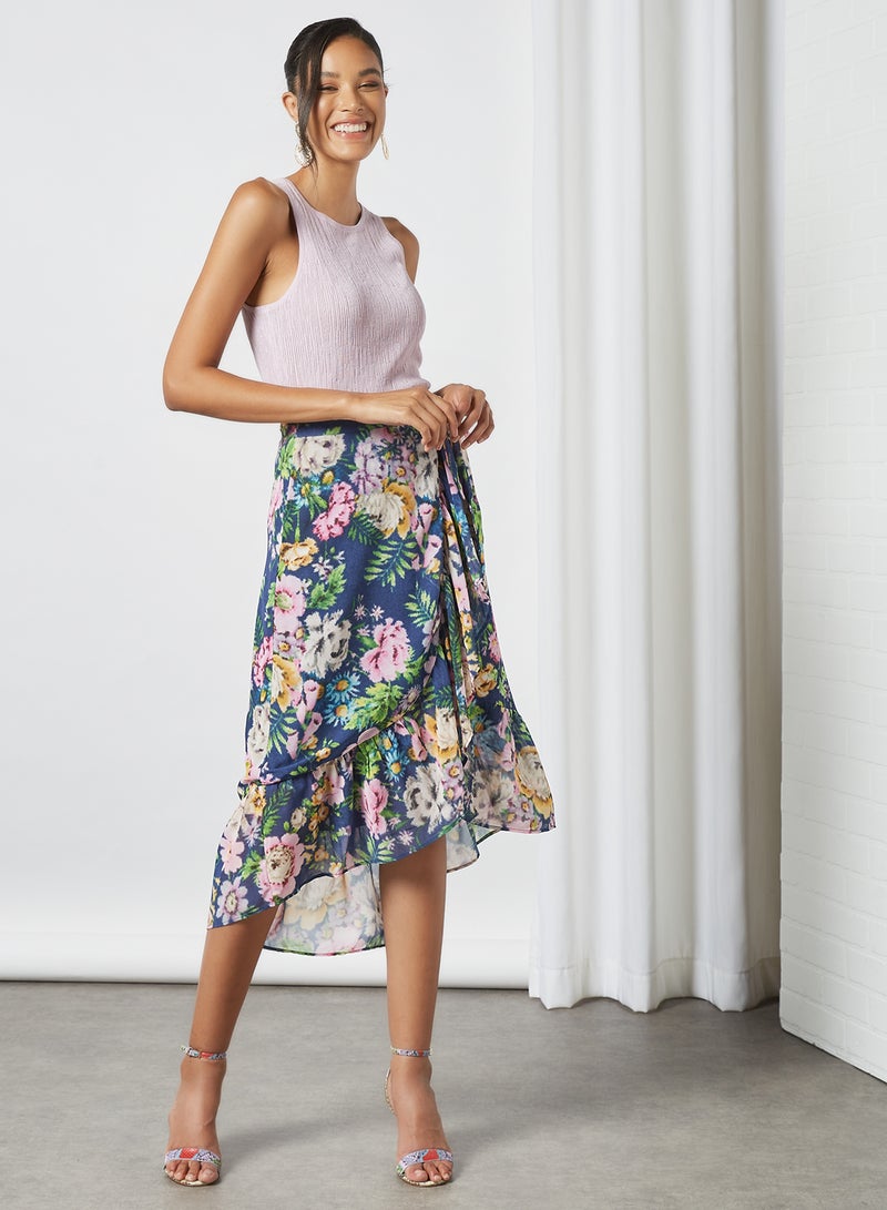 Hope & Ivy - Floral Print Wrap Midi Skirt Multicolour - Image 1