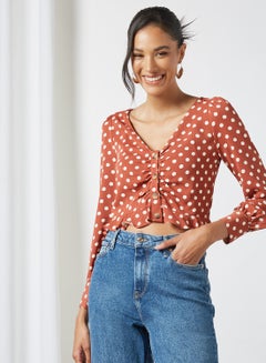 Polka Dot Print Crop Top Red