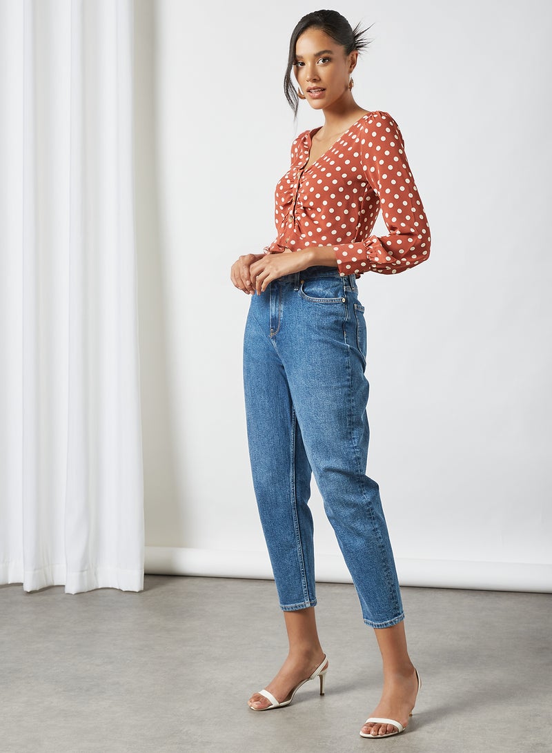 LABEL RAIL - Polka Dot Print Crop Top Red - Image 1