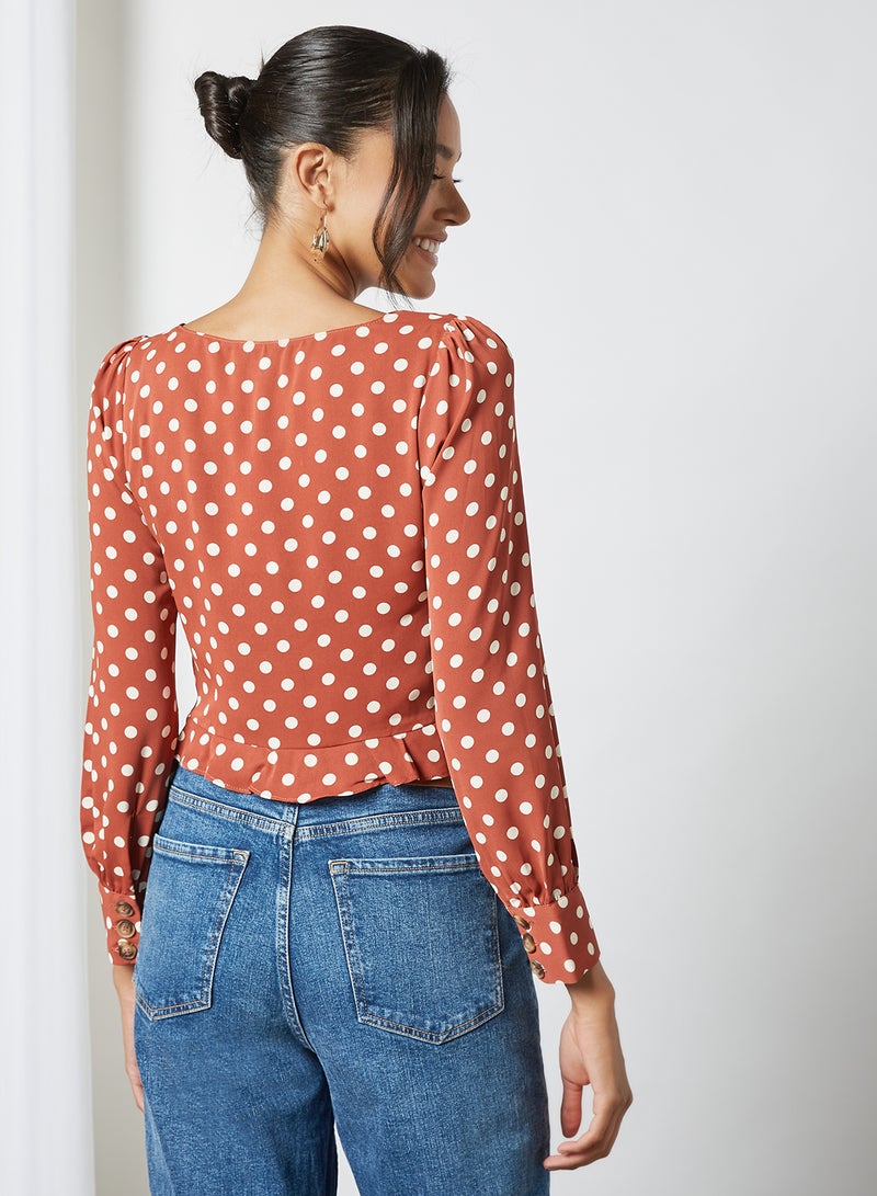 LABEL RAIL - Polka Dot Print Crop Top Red - Image 1