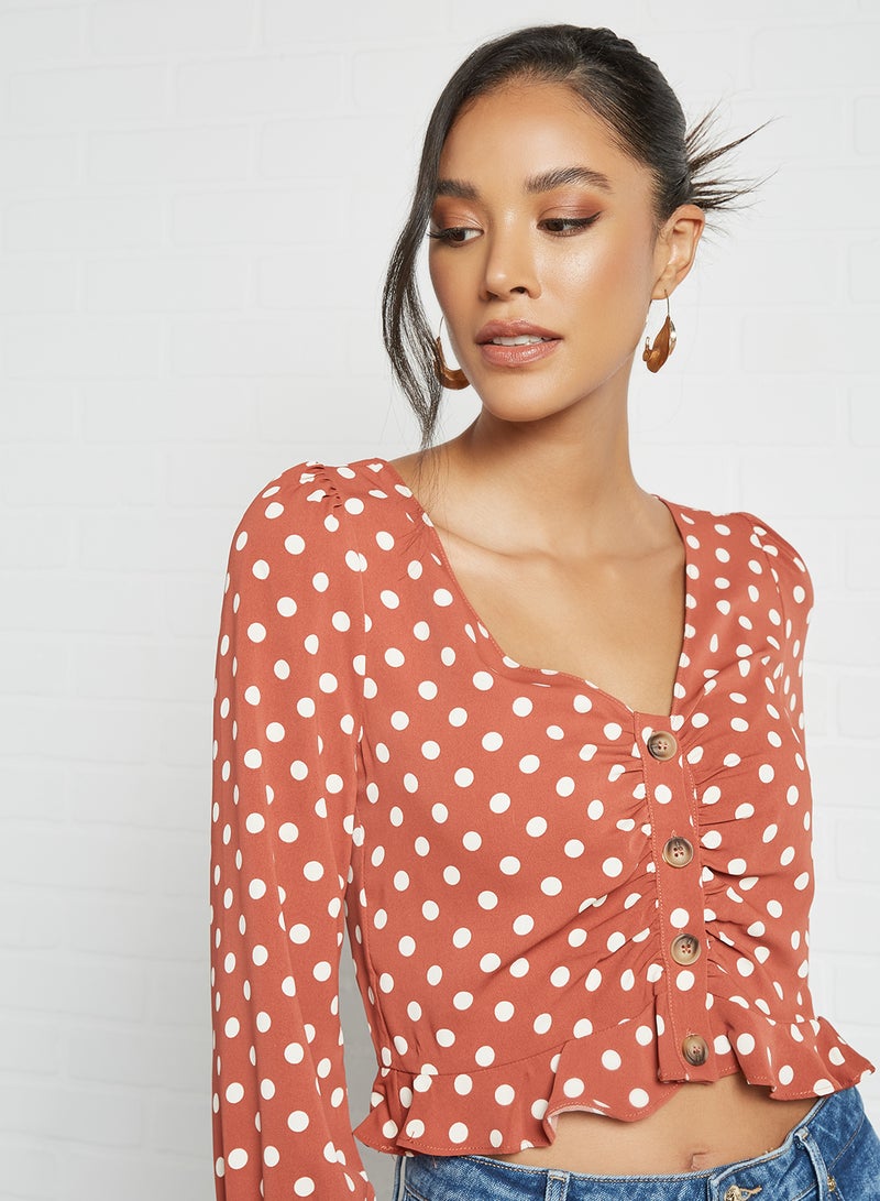 LABEL RAIL - Polka Dot Print Crop Top Red - Image 1