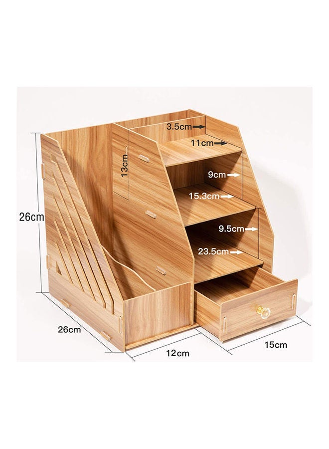 Desktop Organiser Wooden DIY Desk Tidy Stationary Storage Cabinet Brown - Image 2