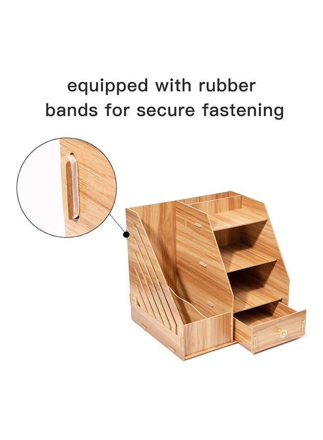 Desktop Organiser Wooden DIY Desk Tidy Stationary Storage Cabinet Brown - Image 3