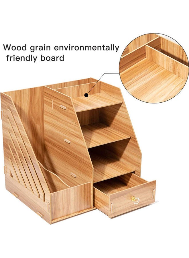 Desktop Organiser Wooden DIY Desk Tidy Stationary Storage Cabinet Brown - Image 4