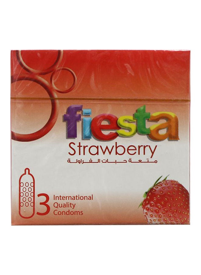 FIESTA - Strawberry Condom 3Pcs - Image 1