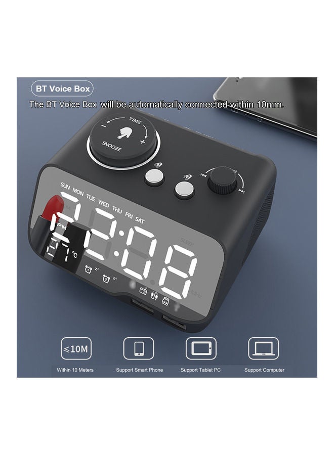 USB Charging Port BT Voice Box with Dual Snooze Clock H-LY43027B-EU Black - Image 2
