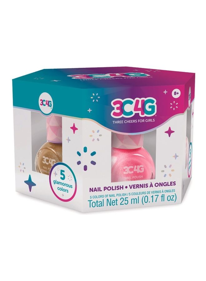 3C4G - Three Cheers for Girls Pink and Gold Hexagon 5 Pack Nail Polish-Makeup 6.8 x 11.5 x 10cm - Image 1