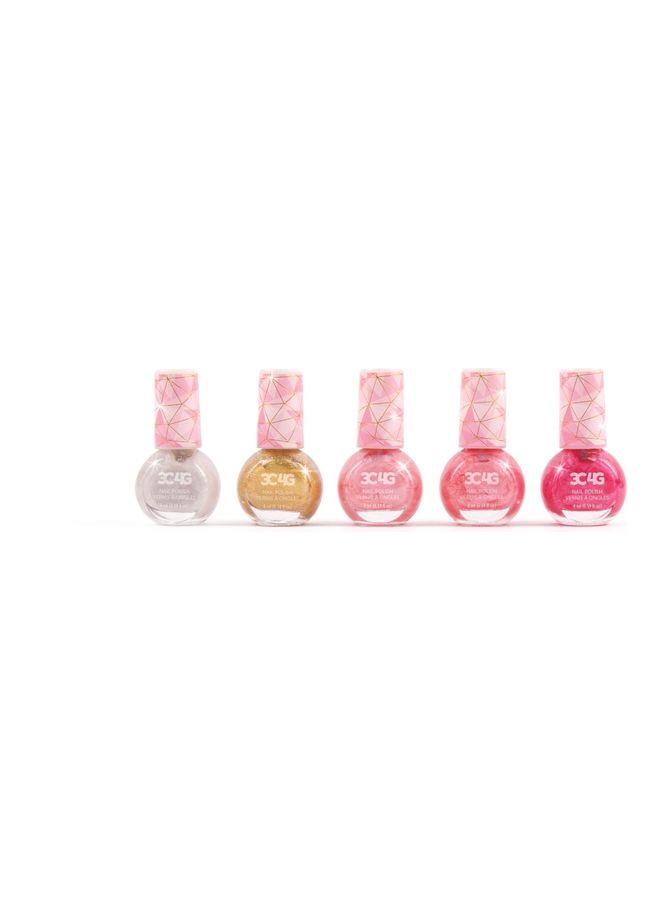 3C4G - Three Cheers for Girls Pink and Gold Hexagon 5 Pack Nail Polish-Makeup 6.8 x 11.5 x 10cm - Image 1
