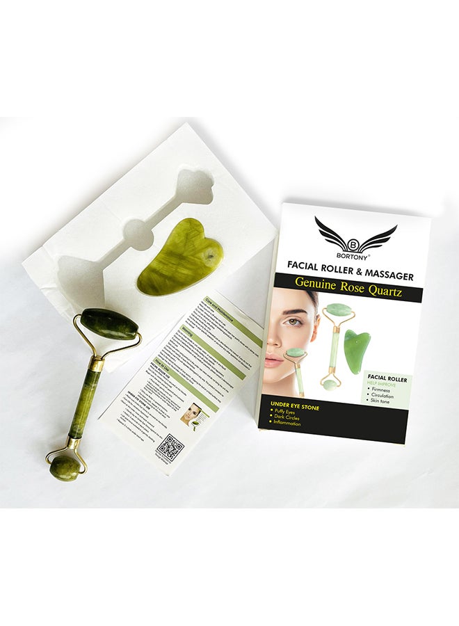 بورتوني طقم بكرة دوّارة من حجر اليشم مع أداة تقشير جوا شا. أخضر/ذهبي - Image 4