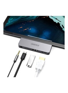 محول 4 في 1 من منفذ USB-C إلى منفذ HDMI/PD/USB/AUDIO متوافق مع أجهزة آي باد برو/ثندربولت 3 و الأجهزة من الفئة C رمادي