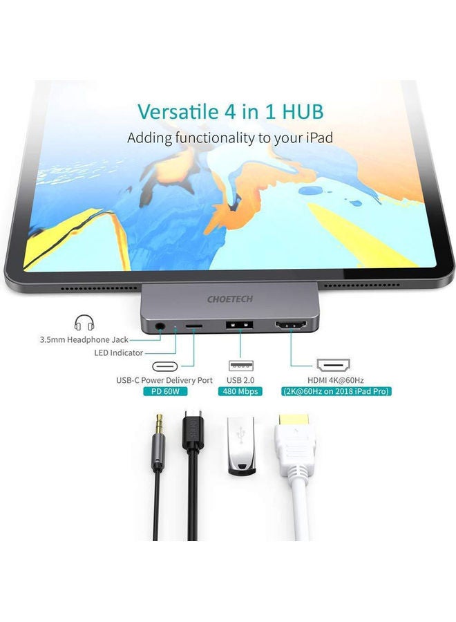 تشوتيك - محول 4 في 1 من منفذ USB-C إلى منفذ HDMI/PD/USB/AUDIO متوافق مع أجهزة آي باد برو/ثندربولت 3 و الأجهزة من الفئة C رمادي - Image 1