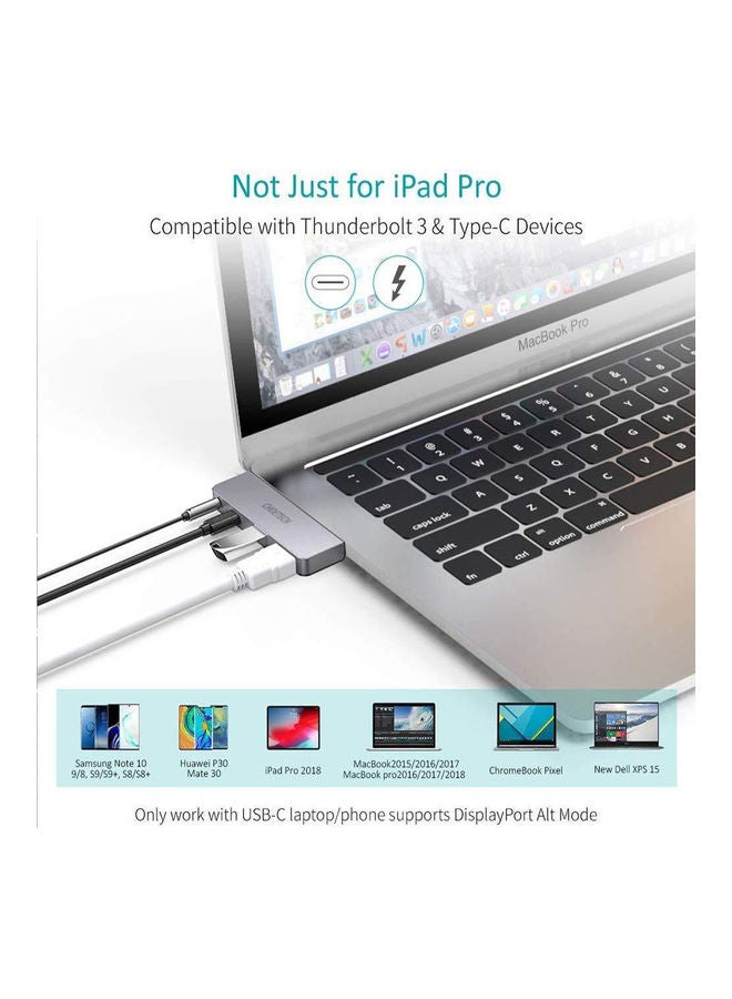 تشوتيك - محول 4 في 1 من منفذ USB-C إلى منفذ HDMI/PD/USB/AUDIO متوافق مع أجهزة آي باد برو/ثندربولت 3 و الأجهزة من الفئة C رمادي - Image 1