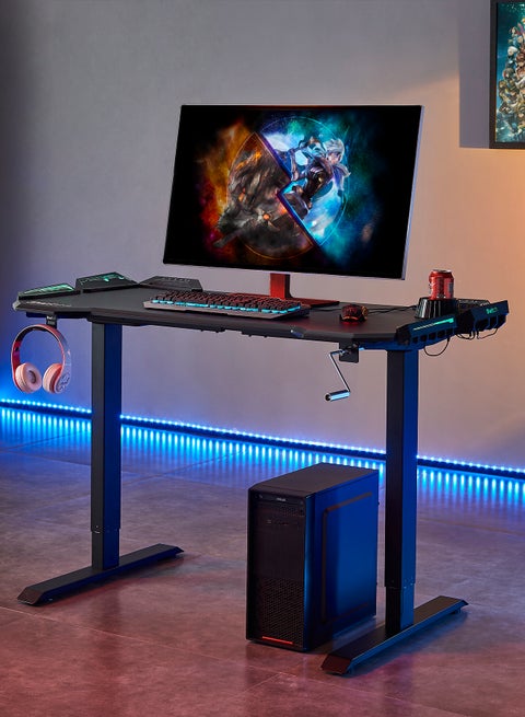 طاولة هانتر اليدوية للألعاب بتصميم قابل للتعديل ومنفذ USB وإضاءات LED – لتجربة لعب مثالية لأجهزة البلايستيشن المحمولة أسود