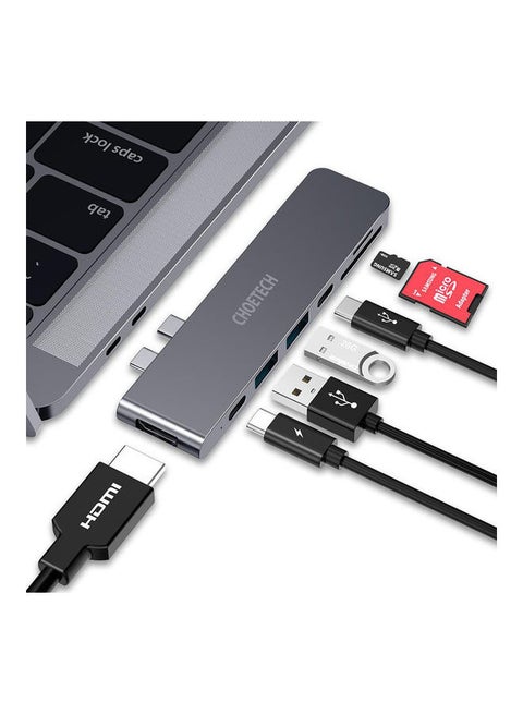 محول USB الفئة -C متعدد المنافذ 7 في 1 مناسب لأجهزة ماك بوك آير/برو و الأجهزة المتوافقة مع Type-C رمادي